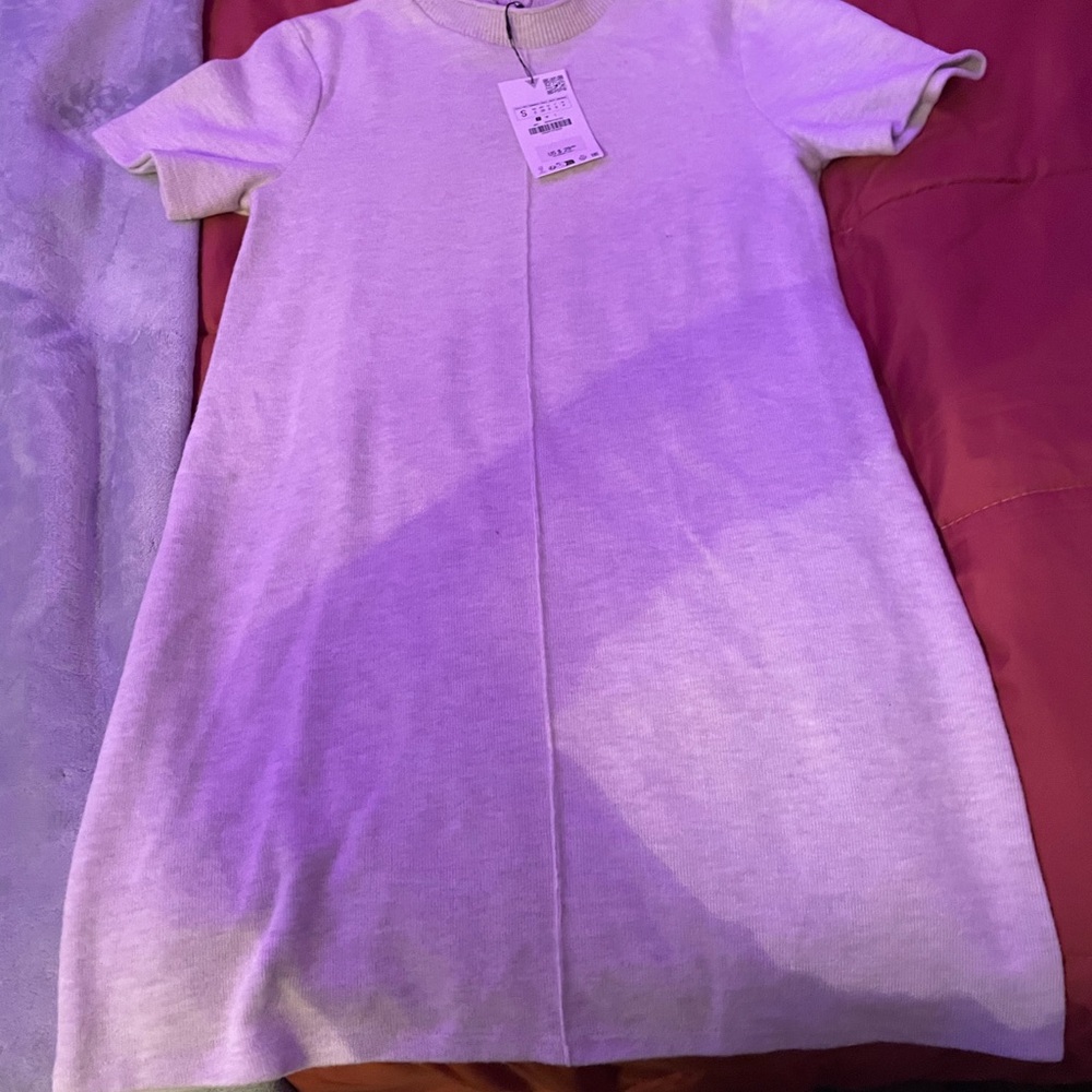 Short Sleeve Knit Dress in Light Gray